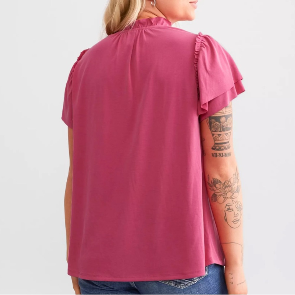 Daytrip | Brick Ruffle Sleeve Top - Picture 3 of 5